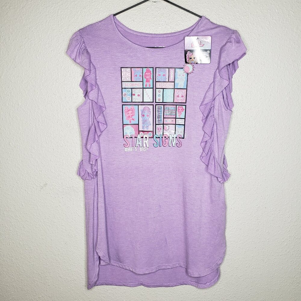 LOL Surprise Girls Sz 14 Ruffle Sleeve Zodiac Tank Top/Tunic, Purple